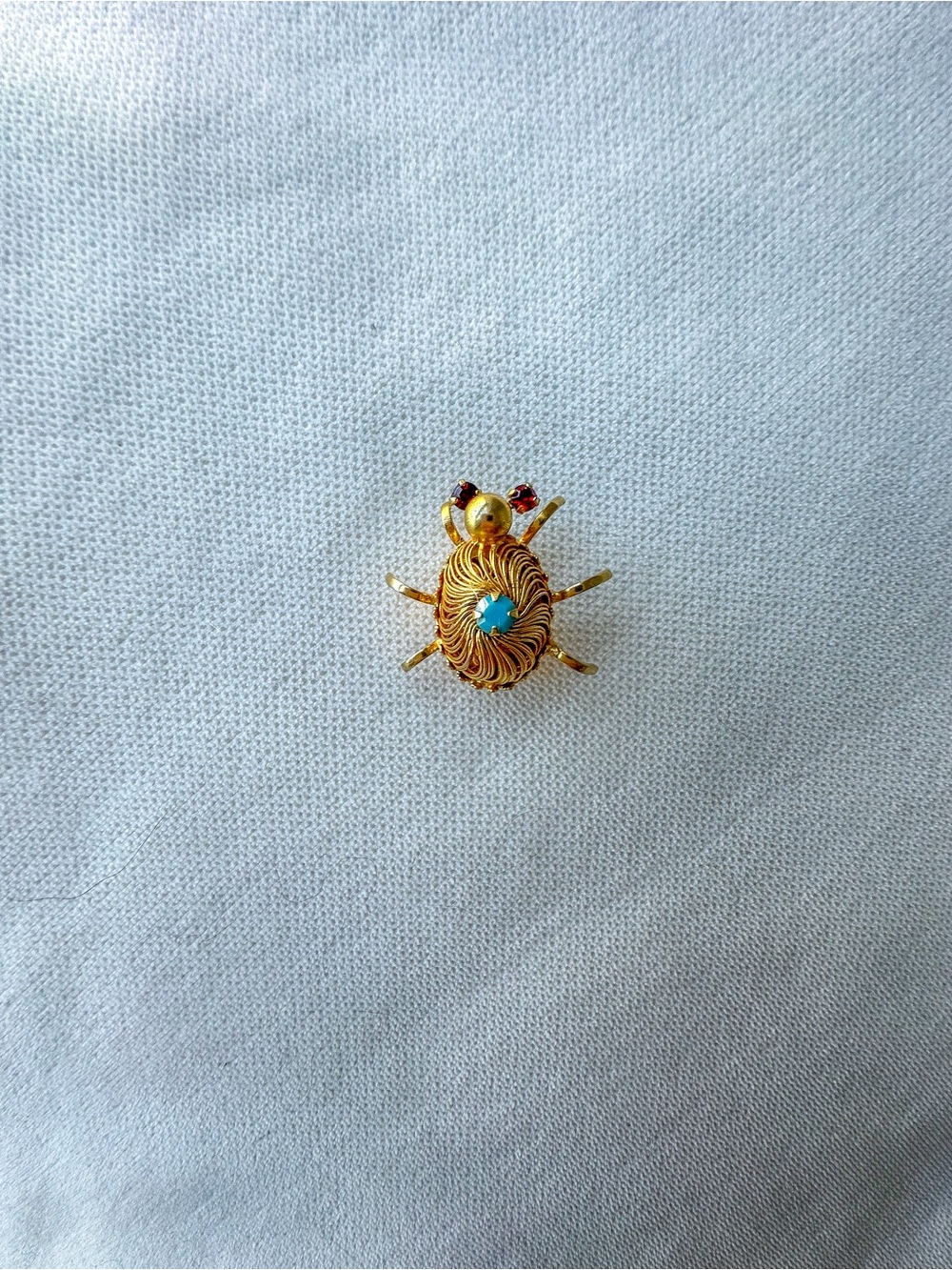 Vintage Gold Beetle Broach with Turquoise and Precious Jewel Accent